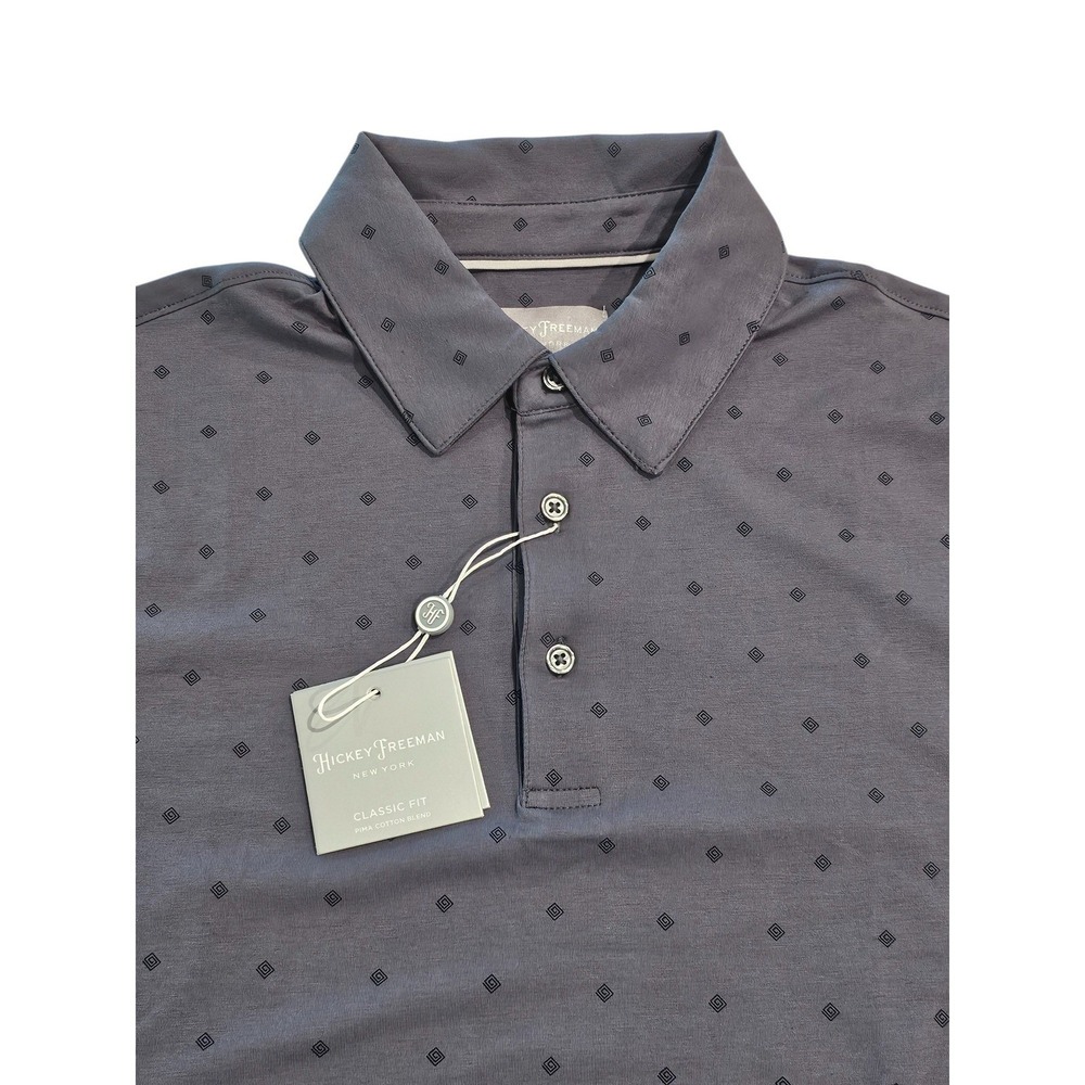 Hickey Freeman New York Mens Gray Diamond Print Classic Fit Polo Shirt Sz Small